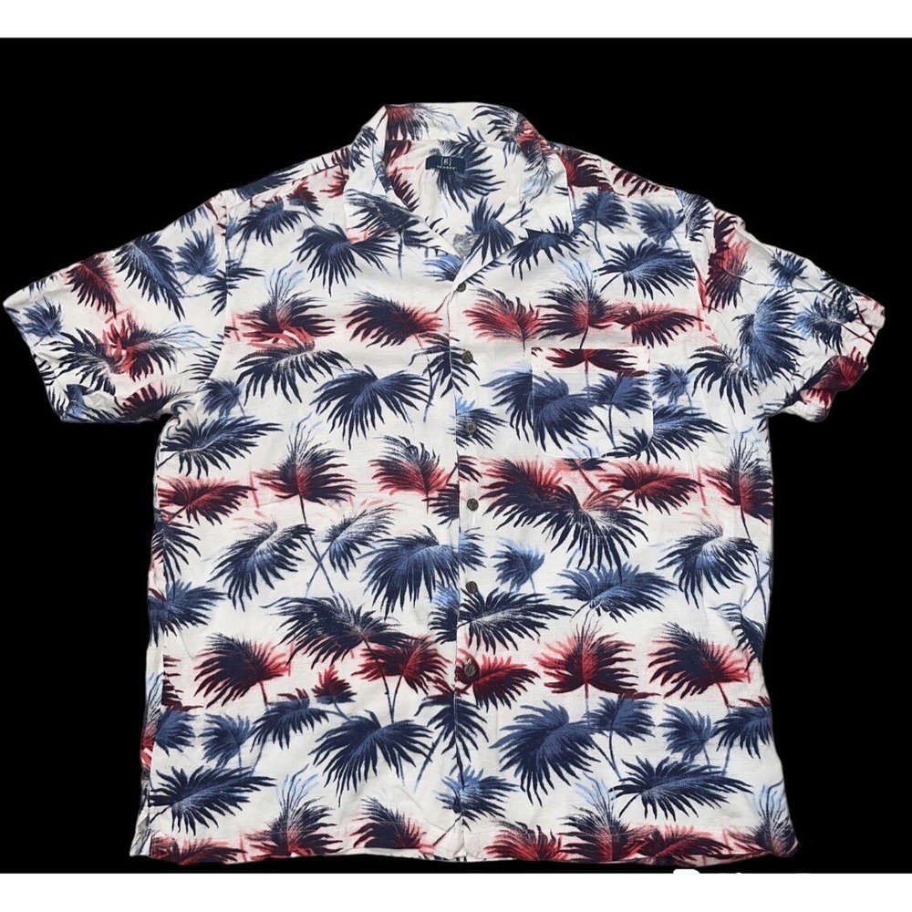 George Men's 100% Rayon Short Sleeve Palm Leaves Island Hawaiian Shirt XL